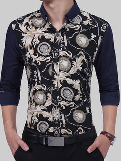 Blue Black Colorful Plus Size Slim Located Printing Lapel Buttons Men Shirt for Casual Party