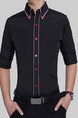 Black and Red Plus Size Slim Contrast Hemming Lapel Buttons Men Shirt for Casual