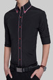 Black and Red Plus Size Slim Contrast Hemming Lapel Buttons Men Shirt for Casual