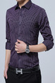 Purple Plus Size Slim Stripe Lapel Buttons Long Sleeve Men Shirt for Casual Office
