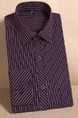 Purple Plus Size Slim Stripe Lapel Buttons Long Sleeve Men Shirt for Casual Office