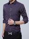 Purple Plus Size Slim Stripe Lapel Buttons Long Sleeve Men Shirt for Casual Office
