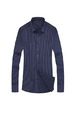 Blue Plus Size Slim Stripe Lapel Buttons Long Sleeve Men Shirt for Casual Office
