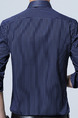 Blue Plus Size Slim Stripe Lapel Buttons Long Sleeve Men Shirt for Casual Office