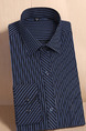 Blue Plus Size Slim Stripe Lapel Buttons Long Sleeve Men Shirt for Casual Office