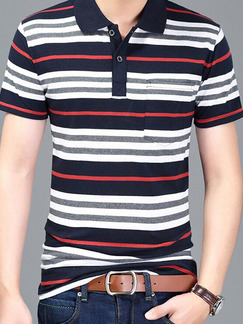 Colorful Plus Size Slim Contrast Stripe Lapel Pocket Men Shirt for Casual Office