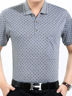 Grey Plus Size Loose Printed Lapel Pocket Men Shirt for Casual Office
