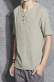 Brown Plus Size Loose Chinese Buttons Round Neck Men Shirt for Casual
