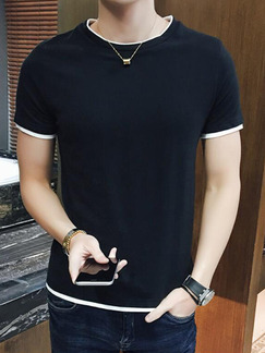 Black Plus Size Contrast Seem-Two Round Neck  Men Shirt for Casual