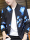 Black and Blue Plus Size Slim Stand Collar Printed Zipper Front Men Jacket for Casual
