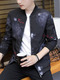 Black Grey and Red Plus Size Slim Stand Collar Printed Zipper Front Long Sleeve Men Jacket for Casual
