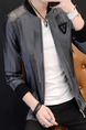 Grey and Black Plus Size Slim Stand Collar Printed Zipper Front Long Sleeve Men Jacket for Casual