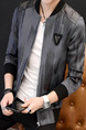 Grey and Black Plus Size Slim Stand Collar Printed Zipper Front Long Sleeve Men Jacket for Casual