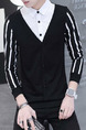 Black and White Plus Size Slim Contrast Linking Stripe Seem-Two Lapel Buttons Long Sleeve Men Shirt for Cocktail Party Evening
