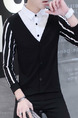 Black and White Plus Size Slim Contrast Linking Stripe Seem-Two Lapel Buttons Long Sleeve Men Shirt for Cocktail Party Evening