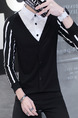 Black and White Plus Size Slim Contrast Linking Stripe Seem-Two Lapel Buttons Long Sleeve Men Shirt for Cocktail Party Evening