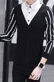 Black and White Plus Size Slim Contrast Linking Stripe Seem-Two Lapel Buttons Long Sleeve Men Shirt for Cocktail Party Evening