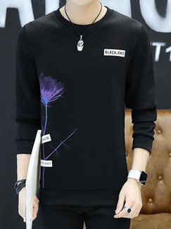 Black and Violet Plus Size Slim Round Neck Located Printing Long Sleeve Men Shirt for Casual
