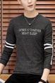 Grey and White Plus Size Slim Round Neck Contrast Linking Letter Printed Long Sleeve Men Shirt for Casual