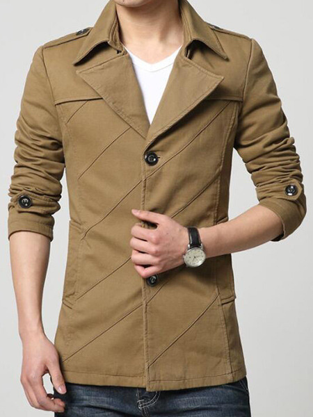 Brown Plus Size Slim Lapel Buttons Furcal Back Long Sleeve Men Coat for Casual