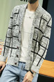 White and Black Plus Size Slim Grid Buttons Men Cardigan for Casual
