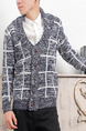 Blue and White Plus Size Slim Grid Buttons Men Cardigan for Casual