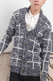 Blue and White Plus Size Slim Grid Buttons Men Cardigan for Casual