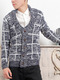 Blue and White Plus Size Slim Grid Buttons Men Cardigan for Casual

