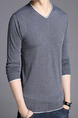 Grey Plus Size Slim Contrast V Neck Long Sleeve Men Sweater for Casual