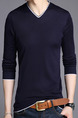 Blue Plus Size Slim Contrast V Neck Long Sleeve Men Sweater for Casual
