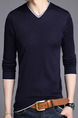 Blue Plus Size Slim Contrast V Neck Long Sleeve Men Sweater for Casual
