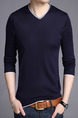 Blue Plus Size Slim Contrast V Neck Long Sleeve Men Sweater for Casual