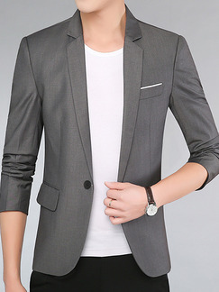 Grey Plus Size Slim Lapel Pockets Button Long Sleeve Men Suit for Office Evening