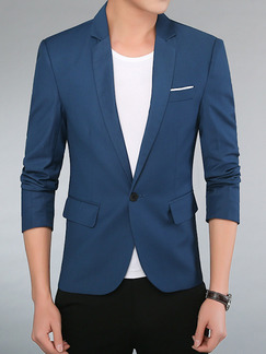 Blue Plus Size Slim Lapel Pockets Long Sleeve Men Suit for Office Evening Wedding