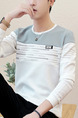 White and Grey Plus Size Round Neck Contrast Located Printing Long Sleeve Men Sweater for Casual