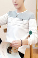 White and Grey Plus Size Round Neck Contrast Located Printing Long Sleeve Men Sweater for Casual