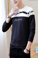 Blue and White Plus Size Round Neck Contrast Located Printing Long Sleeve Men Sweater for Casual