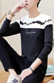 Blue and White Plus Size Round Neck Contrast Located Printing Long Sleeve Men Sweater for Casual