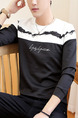 Blue and White Plus Size Round Neck Contrast Located Printing Long Sleeve Men Sweater for Casual