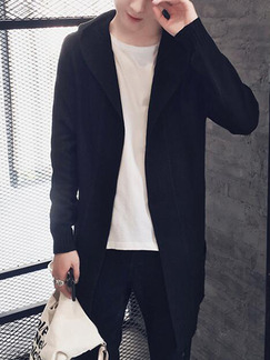 Black Plus Size Slim Hooded Pockets Long Sleeve Men Cardigan for Casual
