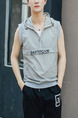 Grey Plus Size Slim Hooded Zipper Letter Printed  Men Vest for Casual
