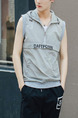 Grey Plus Size Slim Hooded Zipper Letter Printed  Men Vest for Casual