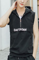 Black Plus Size Slim Hooded Zipper Letter Printed  Men Vest for Casual
