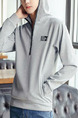 Grey Plus Size Slim Hooded Zipper Pockets Long Sleeve Men Hoodies for Casual