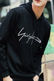 Black Plus Size Slim Hooded Drawstring Letter Printed Long Sleeve Men Hoodies for Casual