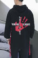 Black Plus Size Loose Hooded Drawstring Located Printing Ribbon Long Sleeve Men Hoodies for Casual