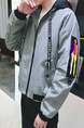 Grey and Black Plus Size Loose Hooded Ribbon Located Printing Pockets Zipper Long Sleeve Men Jacket for Casual
