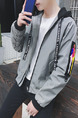 Grey and Black Plus Size Loose Hooded Ribbon Located Printing Pockets Zipper Long Sleeve Men Jacket for Casual