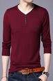 Red Plus Size Slim Contrast V Neck Buttons Men Sweater for Casual