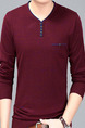 Red Plus Size Slim Contrast V Neck Buttons Men Sweater for Casual